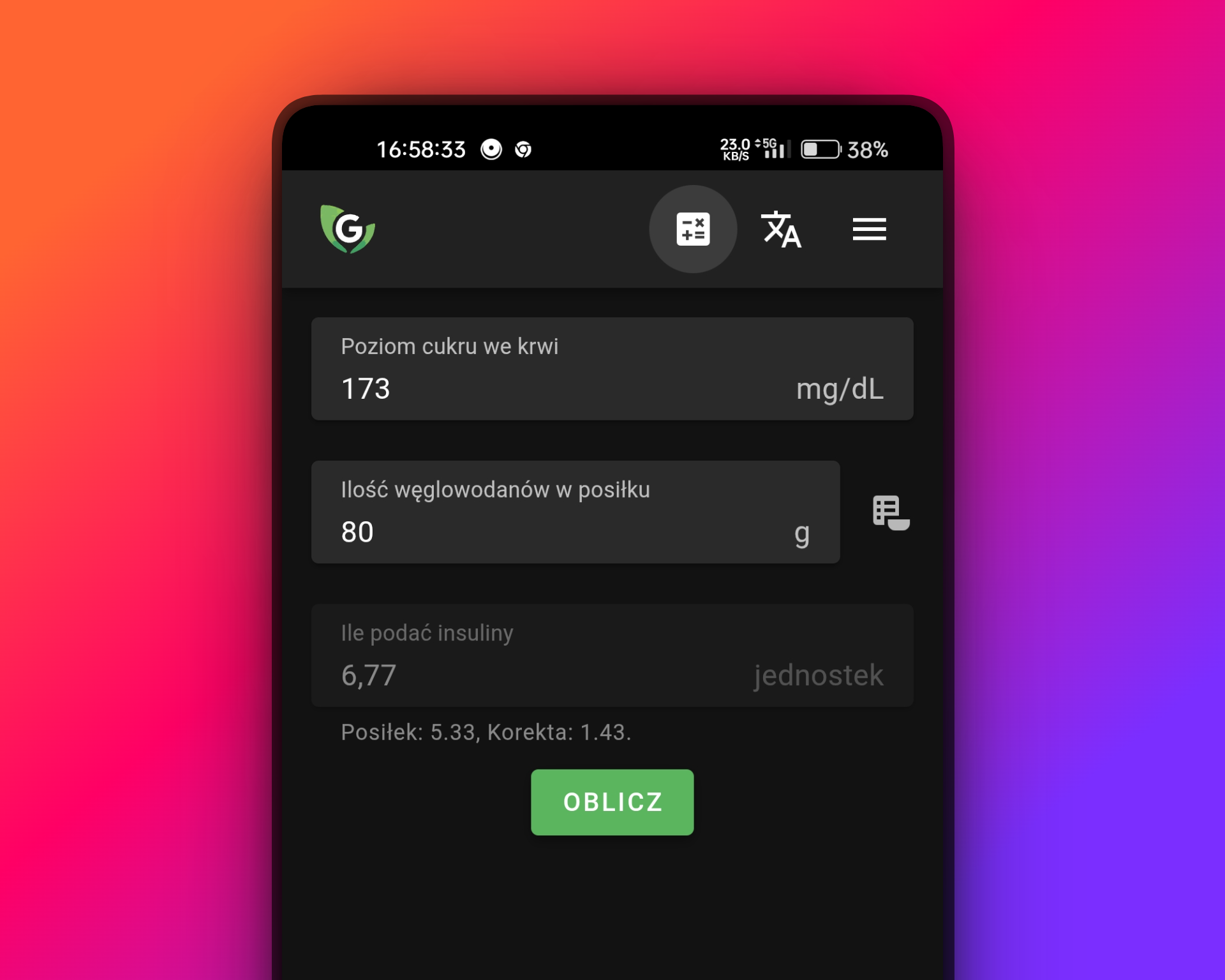 Gluco Linker - Kalkulator insuliny