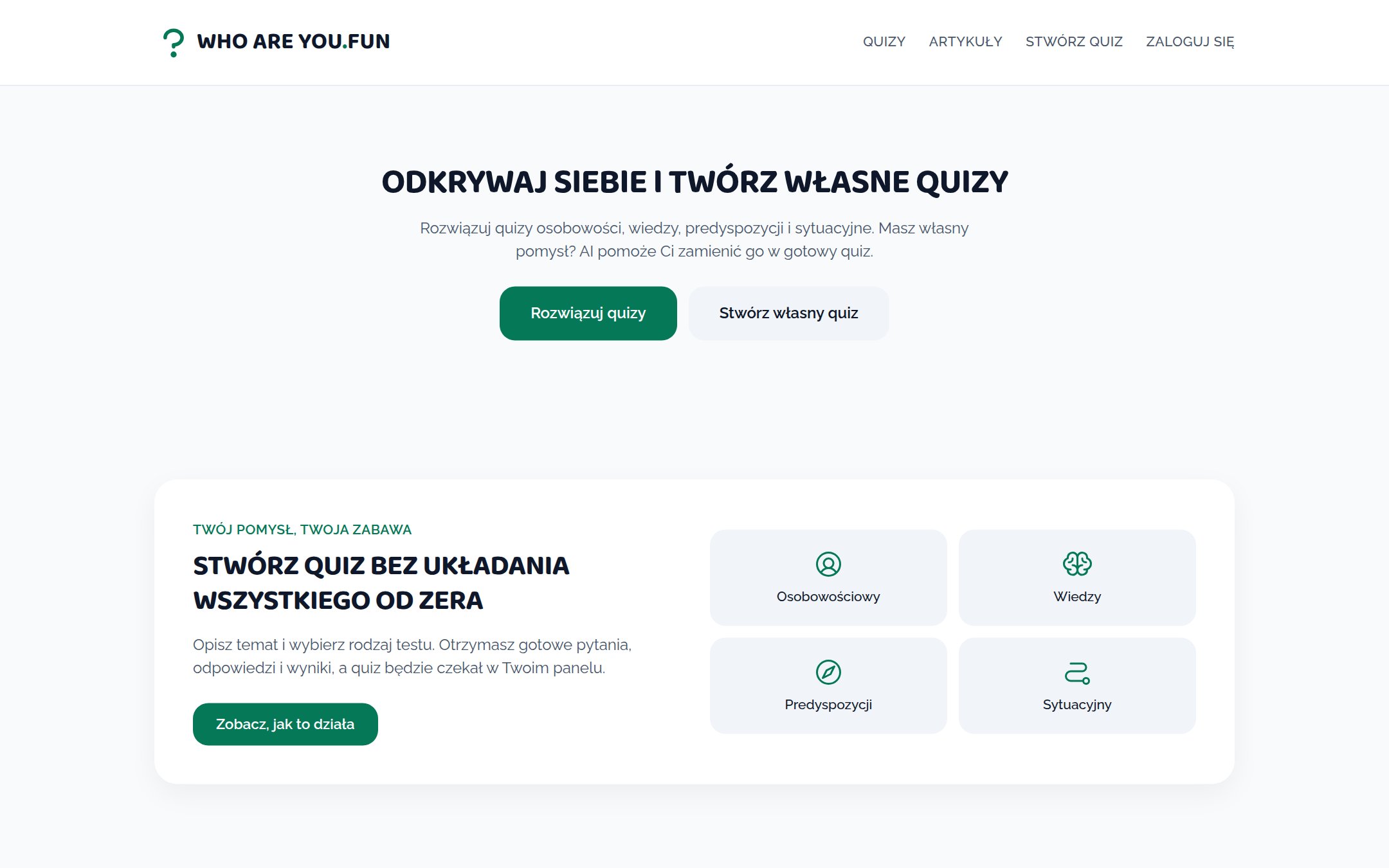 WhoAreYou.fun - Quizy i generator quizów AI